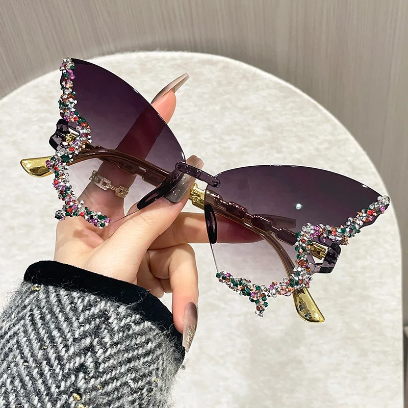 Butterfly Sunglasses Cat Eye Rimless Sun Glasses Popular Women Men Shades Big Sunglassesfemale Male Party Traveling Eyewear image 3