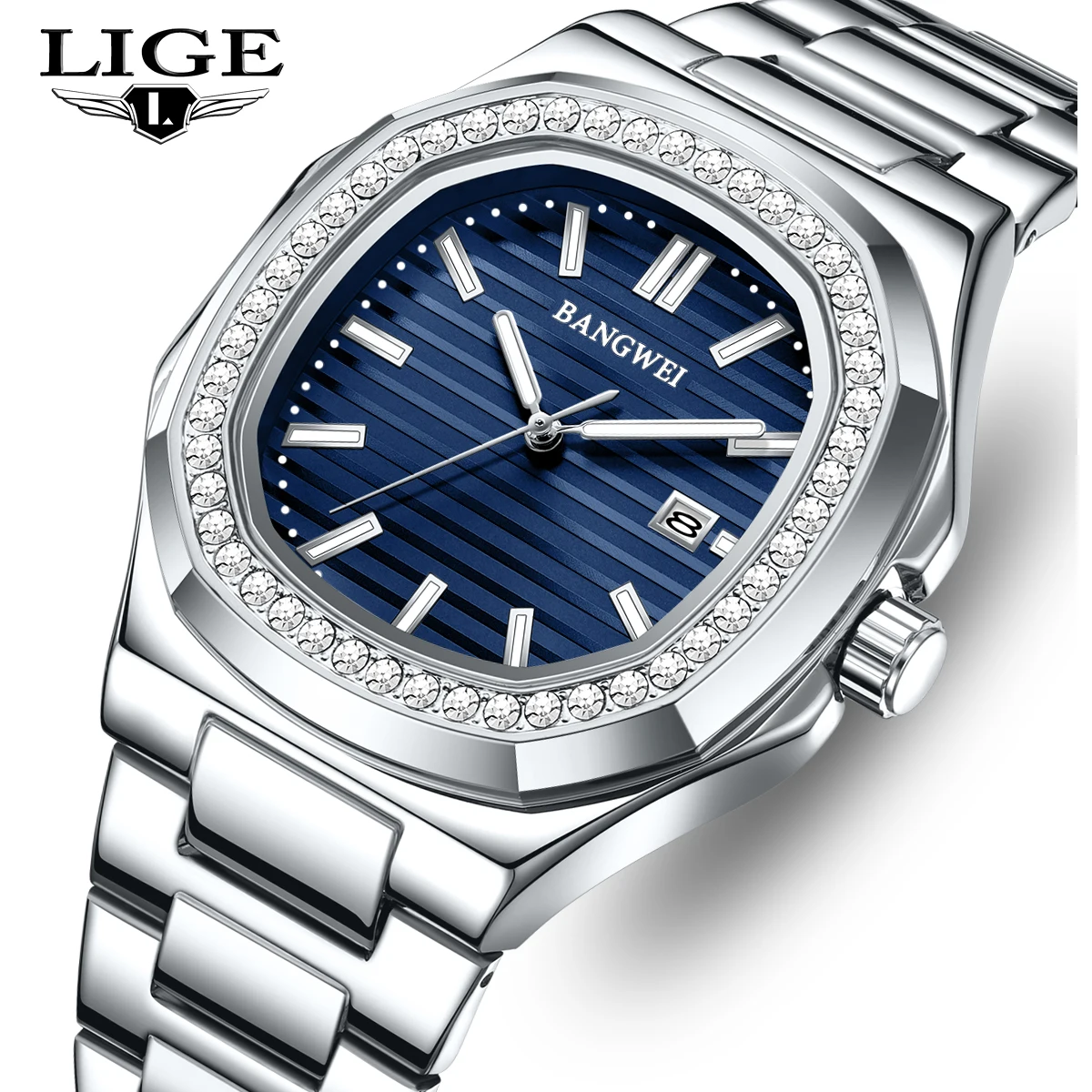 

BANGWEI LIGE Fashion Luxury Quartz Watch Business Stainless Band Calendar Waterproof Clocks Luminous Men's Watches Reloj Hombre
