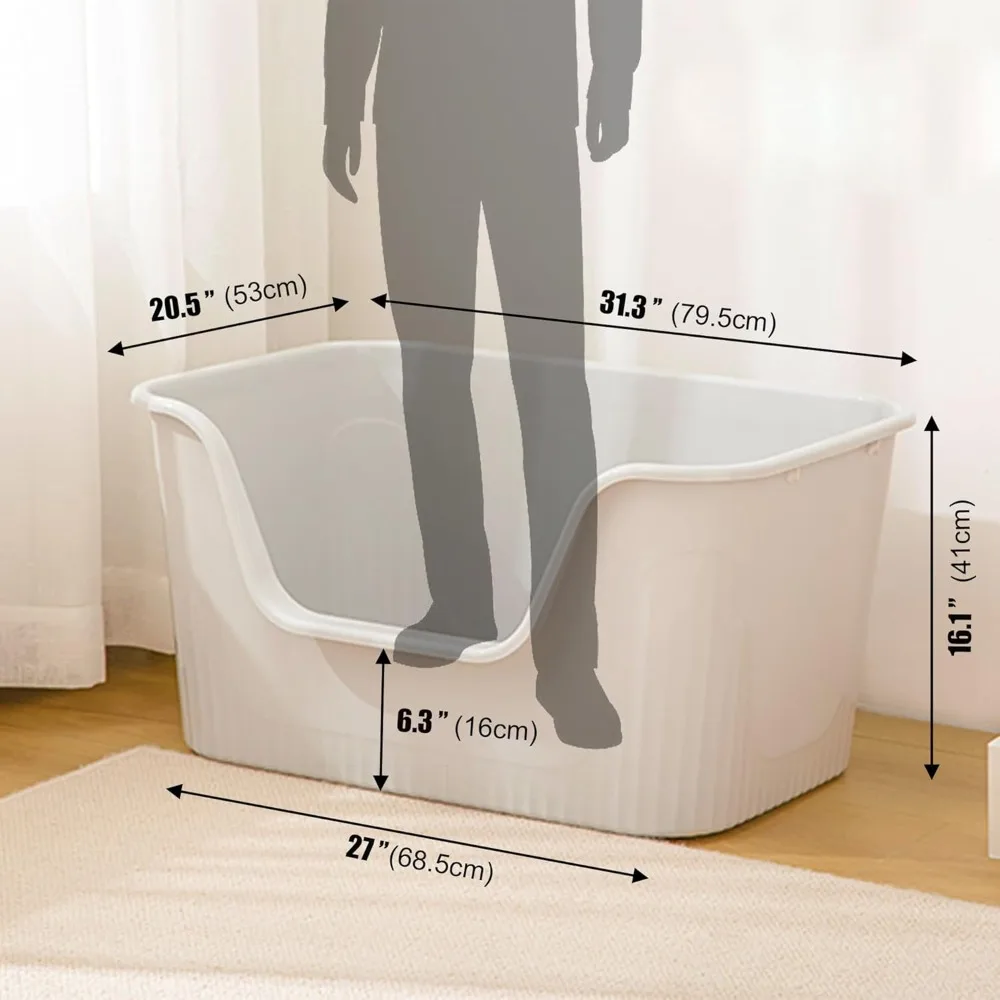 صندوق نفايات القطط كبير جدًا مقاس 31 بوصة × 21 بوصة × 16 بوصة، صندوق نفايات جامبو للقطط الكبيرة أو القطط المتعددة #6