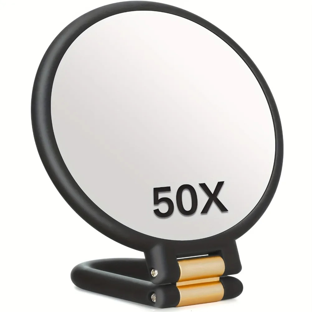 Double Sided 50x Handheld Makeup Mirrors 1X/50X Magnification Portable Folding Makeup Mirror for Travel 360° Adjustable Mirror