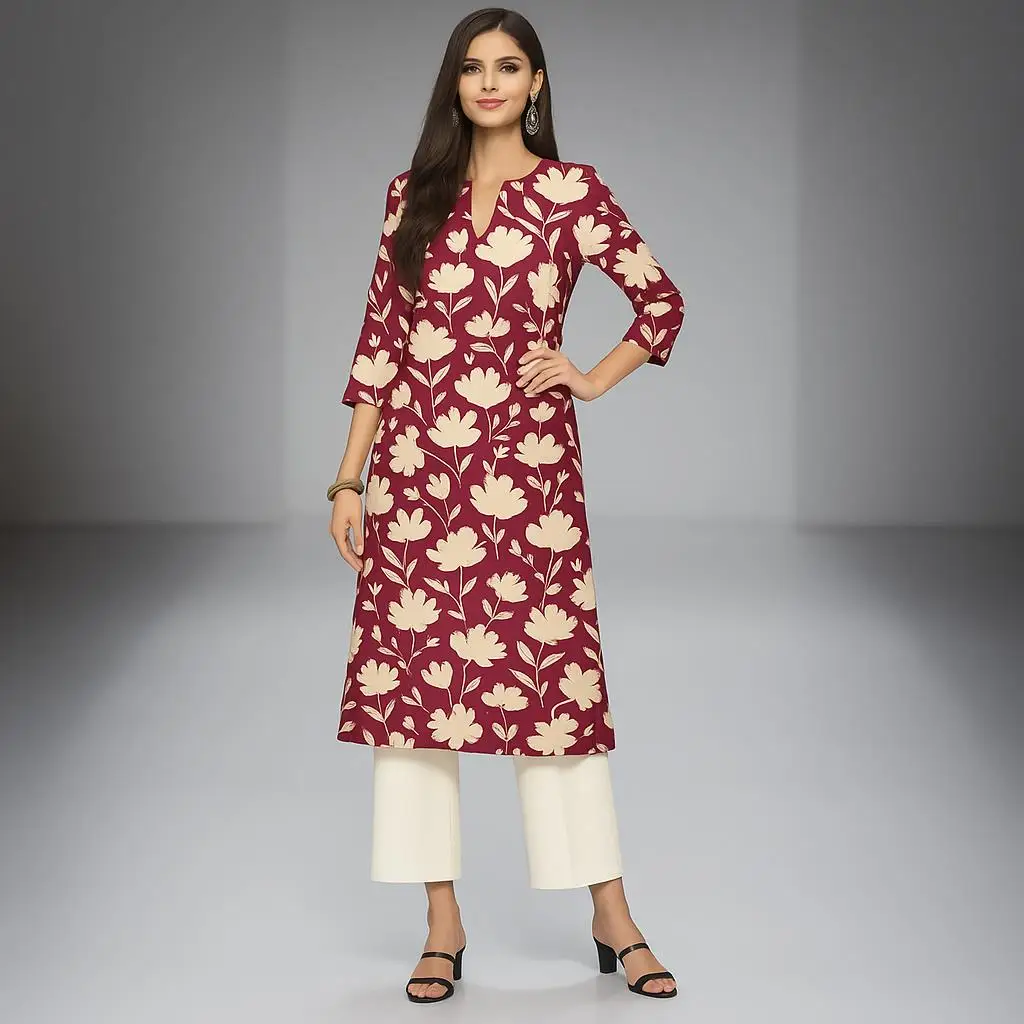 Muslim Dress Kurt women's Fashionable And Elegant Long Sleeved Straight Tube Casual Round Neck Flowers Pattern Noble Skirt 2026