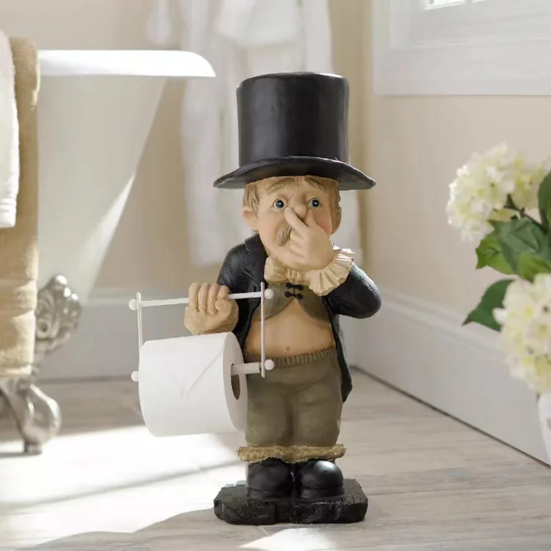 

Dwarf in Suit Holding Toilet Paper Figurine - Funny Gentleman Toilet Paper Holder, Gag Bathroom Accessory