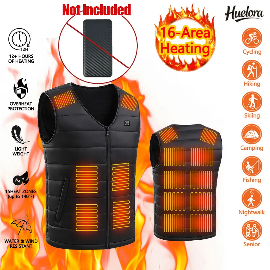 

Huelora мужской легкий жилет с подогревом, одежда с подогревом, женский теплый жилет для кемпинга, спорт на открытом воздухе (не входит в комплект в внешний аккумулятор)