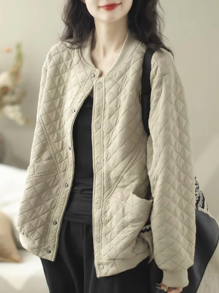 

Странный коврик, бейсбольное пальто, хлопковое пальто, женское осенне-зимнее пальто большого размера, прикрывающее мясо, ромбовидный узор, тюре