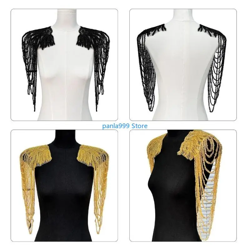 

P0RF 1Set Sequined Shoulder Epaulets Stage Costume Epaulet Fringed Shoulder Applique Shoulder Wrap Stage Show Accessory