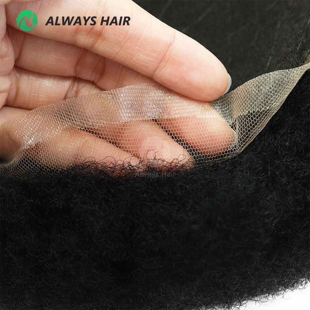 All French Lace Afro Toupee for Black Men Wave 4mm 6mm 8mm 12mm Accept Custom Any Curl Indian Human Hair Prosthesis Fake Hair