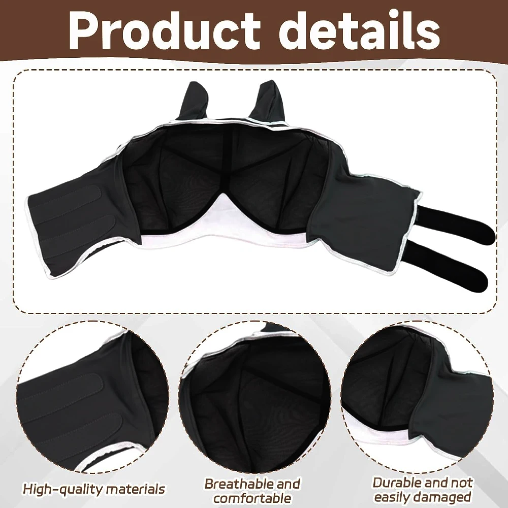 1PC Horse Fly Mask with Ears & Cover, UV Protective Breathable Mesh Face Mask for Horses, Adjustable Pasture Grazing Fly Sheet