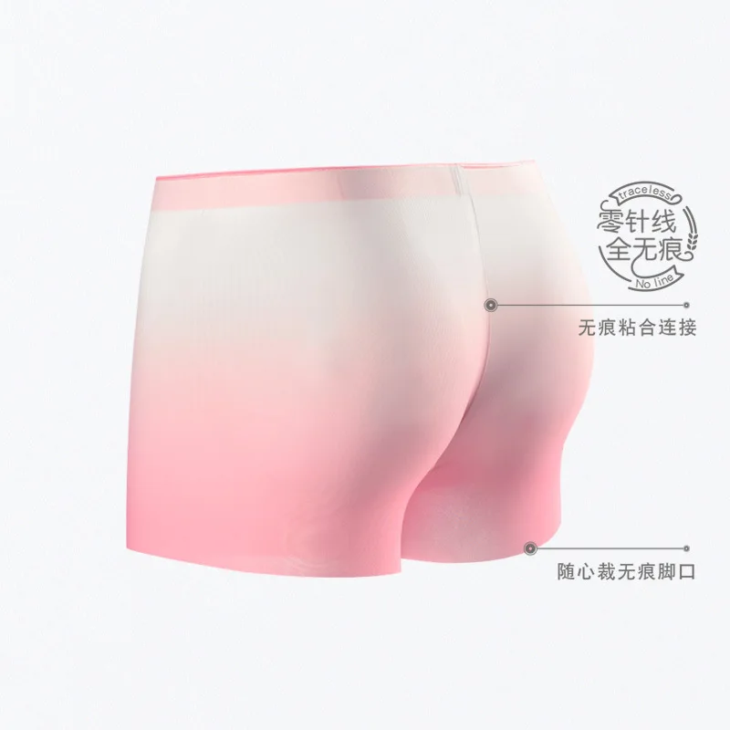 New Fashion Men Underwear Panties Ice Silk Seamless Sexy U Pouch Gradient Color Boxer Shorts Thin Breathable Male Underpants