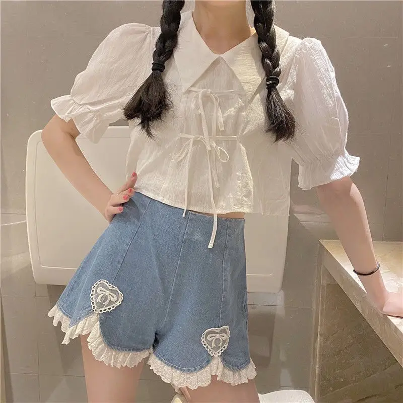 Summer College Japanese Jk Soft Girl Cute Puff Sleeve Korean Style Loose All-Match White Shirt Student Top Sweet