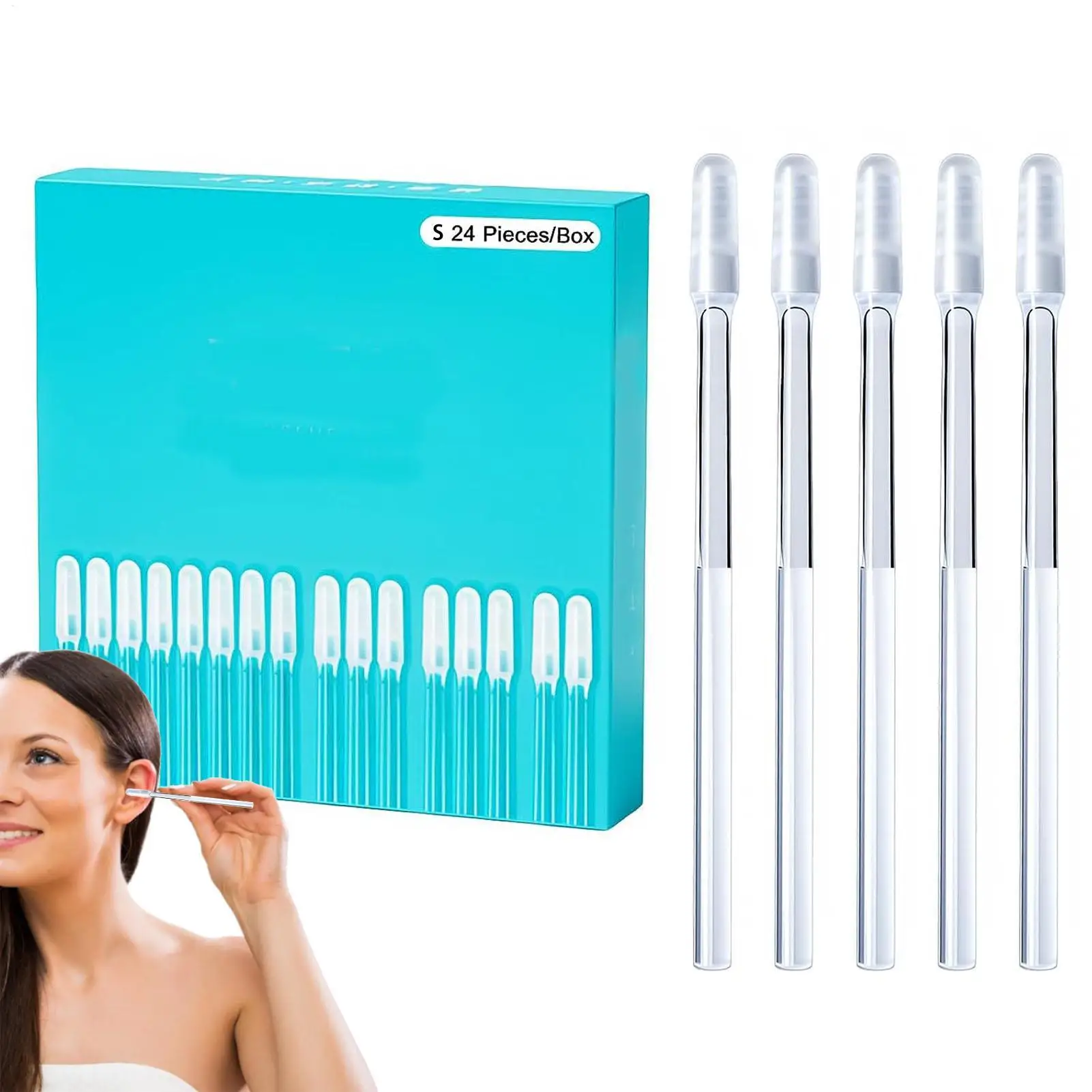 24Pcs Reusable Adhesive Earpick EarWax Remover Sticky Ear Picks Disposable Adhesive Earpick S/L for Kids Adults Ear Cleaning
