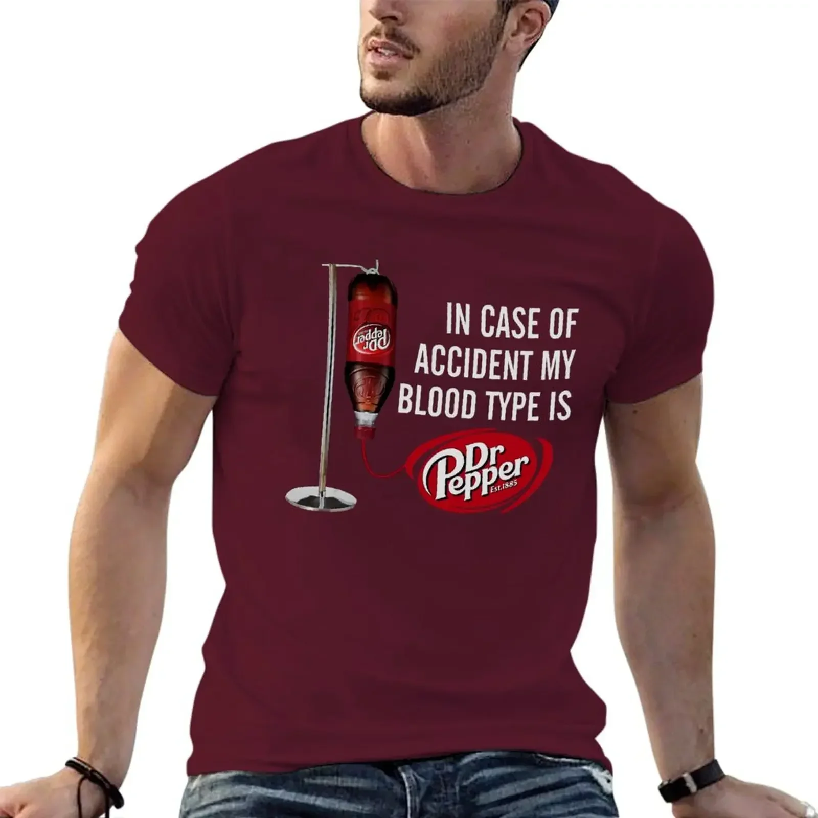 Sublime customs design your own mens champion t shirts in Case of Accident My Blood Type is Dr Pepper T-shirt oversized graphic view 2