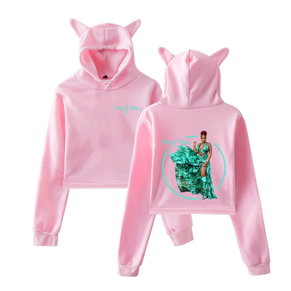 Mary J. Blige 2025 Merch Hoodies Sweatshirt for Girls Cat Ear Crop Pullover Casual Clothes