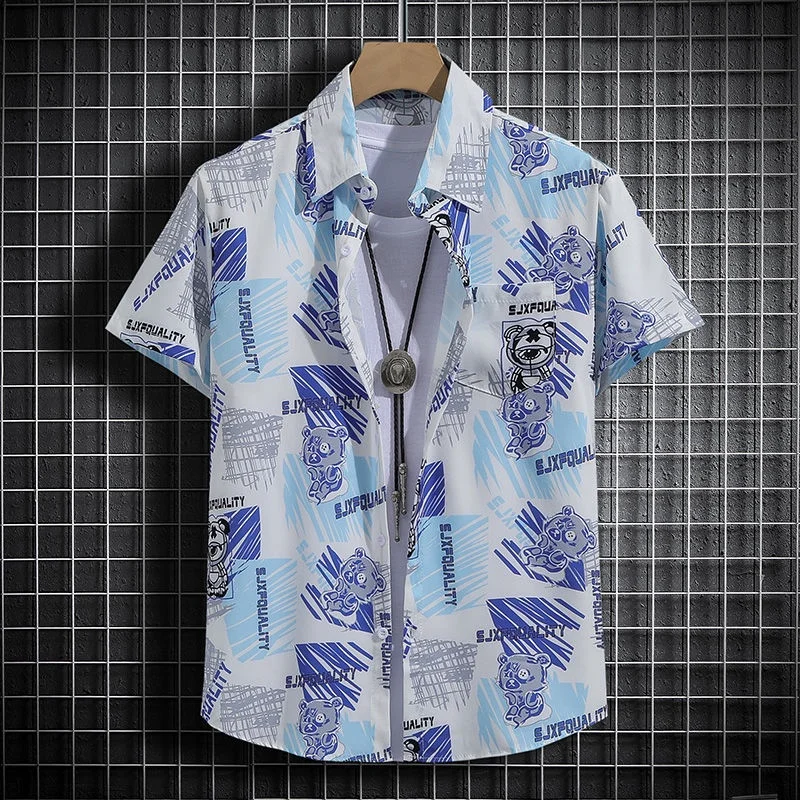 Beach Style Printed Shirts for Men - Short Sleeves Hawaiian Loose-Fit Casual Shirts