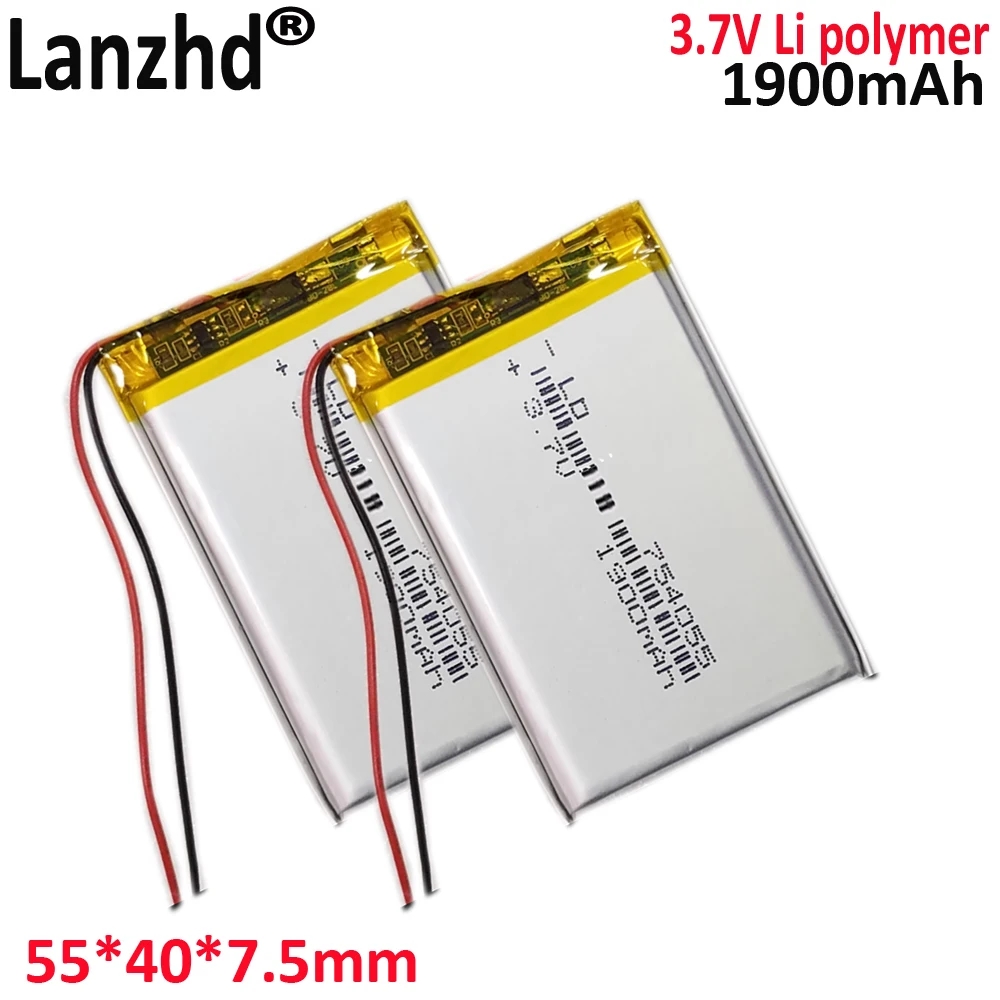 Batería de iones de litio para walkie-talkie, cargador portátil de 3,7 V, 754055, 654055, 704055, 754155 mAh, GPS, mp3, mp4, 1900