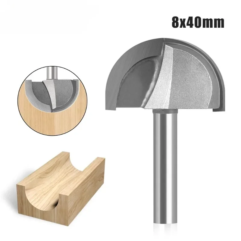 1Pc 8mm Shank Outer Diameter 40mm CNC Solid Carbide Round Nose Bits Round Nose Cove Core Box Router Bit Shaker Milling Cutter