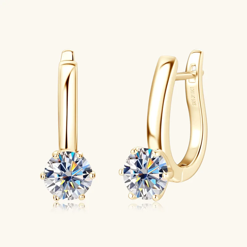 

2ct Real Moissanite Clip Earrings 18K Gold Plated 6 Prong D Color Diamond Clip On Earrings Women 925 Sterling Silver Pass Tester