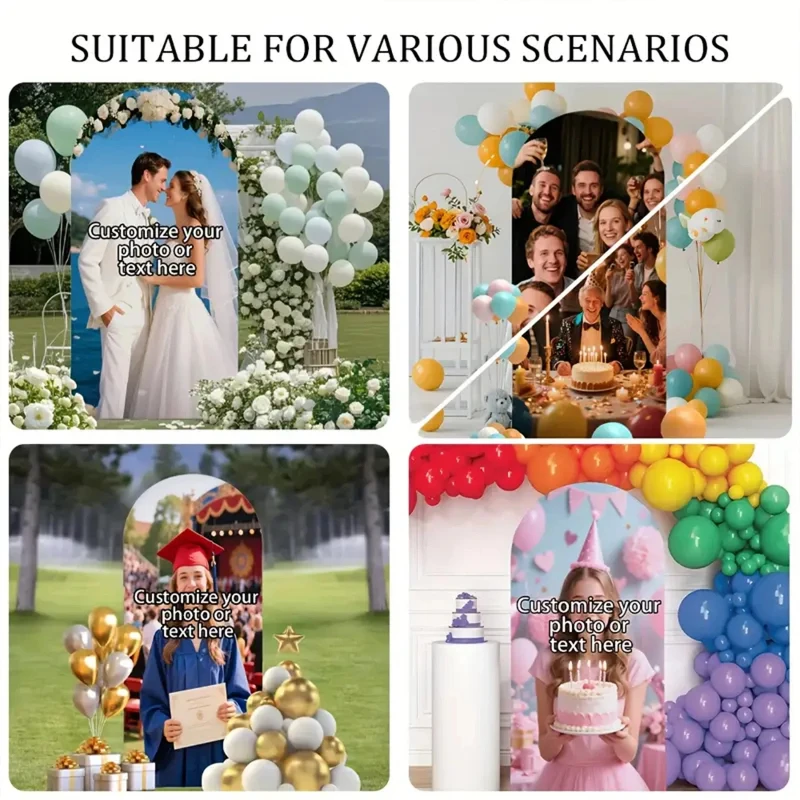 Elastyczna łukowa osłona w kształcie litery U, tło fotograficzne na imprezę, baby shower, urodziny dziecka, tło do zdjęć, personalizacja imienia, baner fotograficzny. — zdjęcie produktu 4