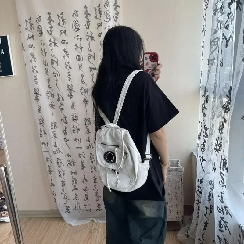 MBTI Vintage Y2k Womens Backpack Original Fashion Designer Leather Backpack Casual Large Capacity Travel Ladies Aesthetic Bags