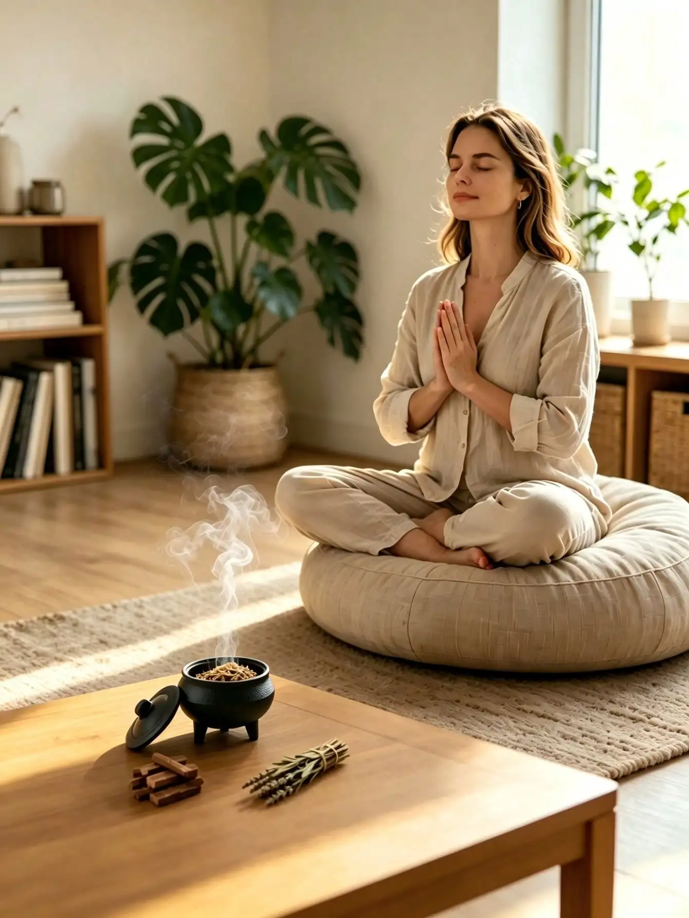 1Pc Cast Iron Cauldron Smudge Pot With Snuff Lid, 3-Legged Sage Palo Santo Incense Burner, Portable Meditation Smudging Bowl For Home Space Cleansing,  sh260602172584696583530
