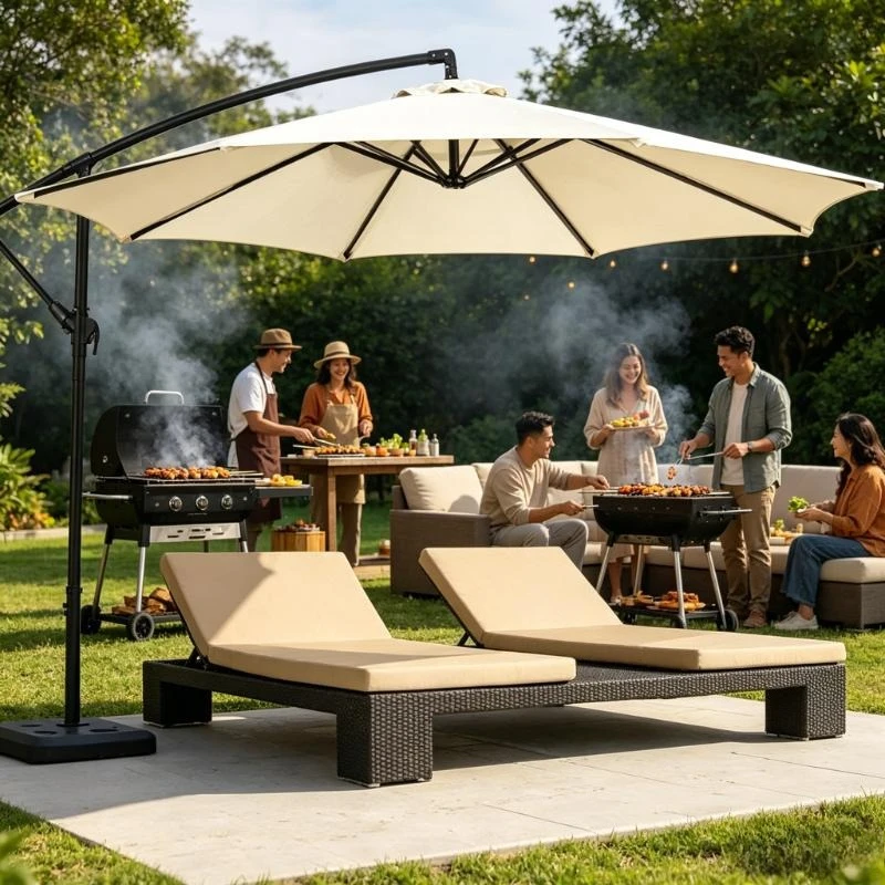 Parasol de jardin 2/2,7/3m, protection solaire UV, imperméable, auvent de plage, 6/8 baleines