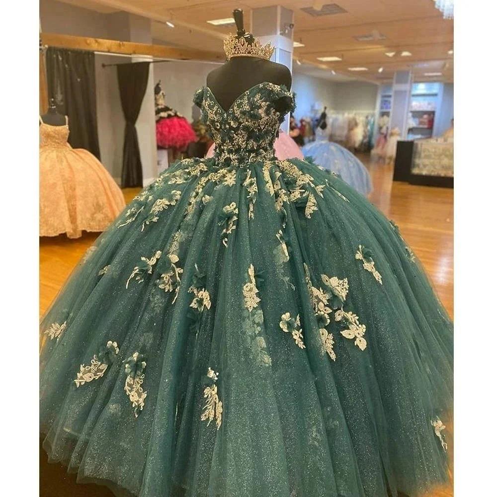 Vestido De baile De quinceañera, Vestido De tul con purpurina, manga corta, dulce 16, fiesta, 2023