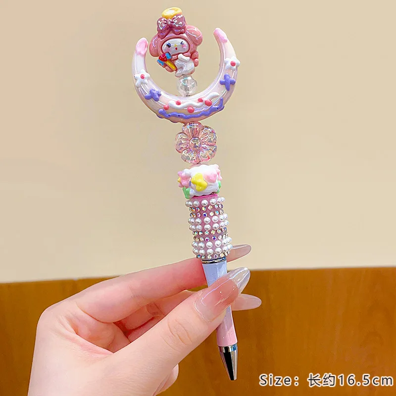 

Cute Sanrio Gel Pen Children Cartoon School Supplies Little Girl Fluent Ball Pen New Shiny Rhinestone Beaded Ballpoint Pen Gift