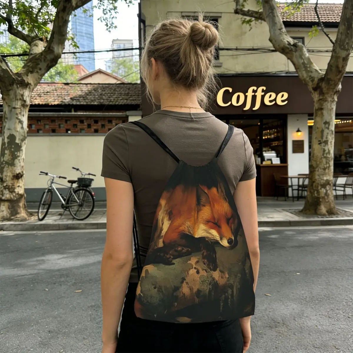 The Fox Sleeping In The Forest Backpacks Portable Drawstring Bags Storage Bag Book Bags for Man Woman School
