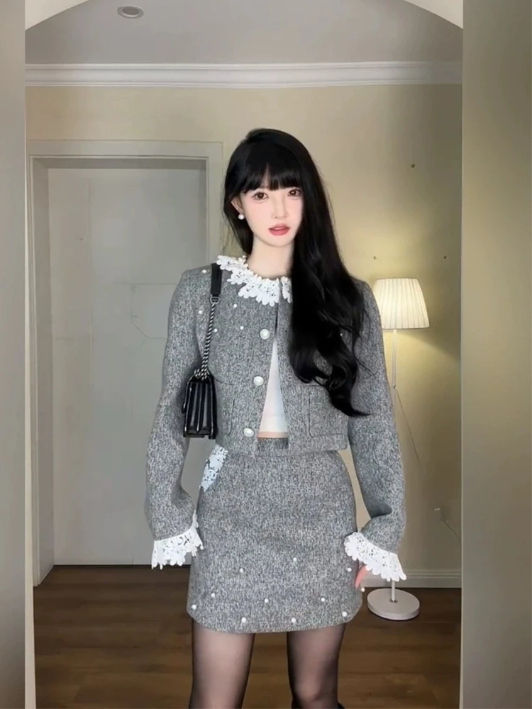 Ele Winter ort Set gonna con Jaet Fragile Princ Sle Faionable Abito in due pezzi per donna Gonna a trapezio vintage