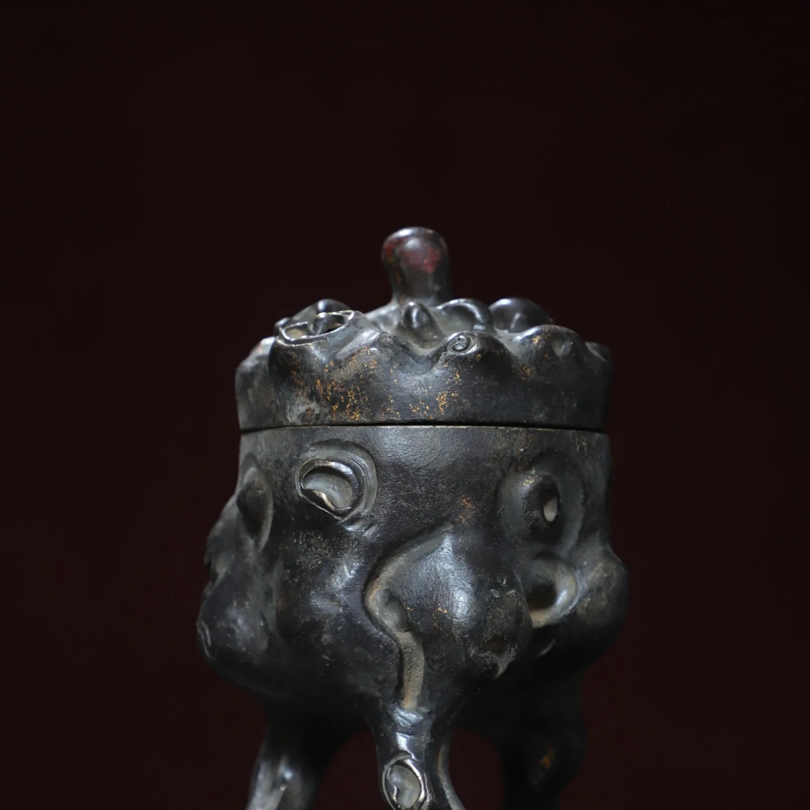 Bronze Cinnabar Gilding Root shape Plum Blossom Three legged incense burner