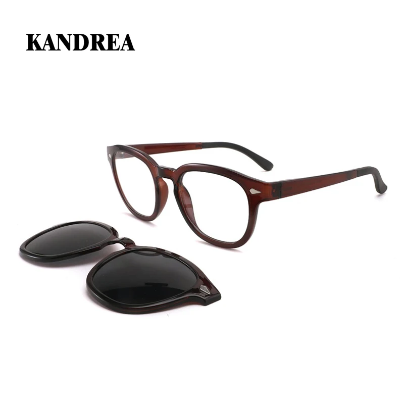 

KANDREA TR 90 Clip On Glasses Frame Cateye Style Polarized Magnetic Sunglasses Vintage Brand Design Optical Myopia Eyewear S2133