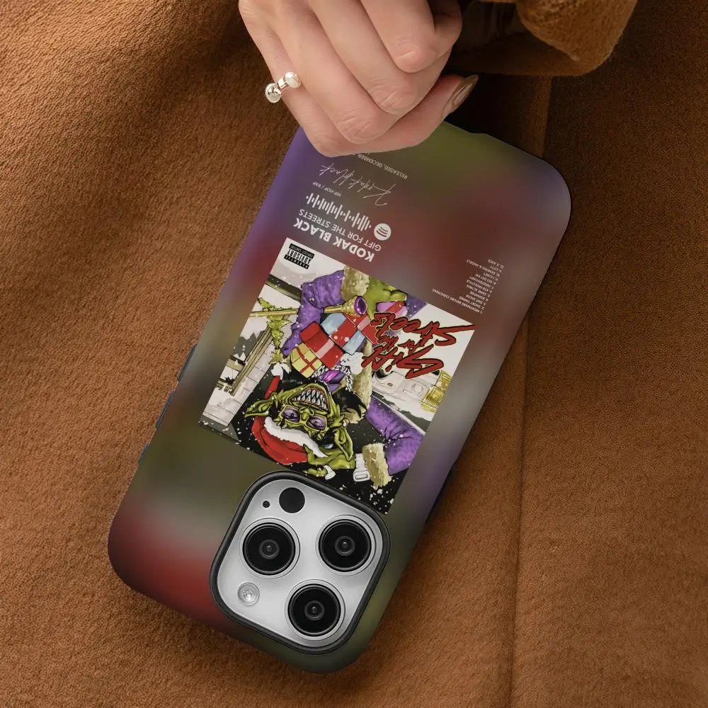 حافظة هاتف لهاتف آيفون 17 16 15 14 13 12 برو ماكس بلس لامعة عالية الدقة بطبقة مزدوجة سائل خلفي غلاف صلب كوداك أسود