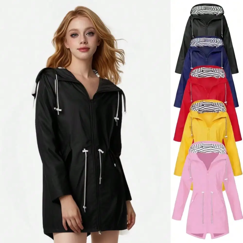 

2025 New Long-sleeved Raincoat Zipper Women's Jacket Outdoor Hooded Mountaineering Jacket Waterproof and Windproof