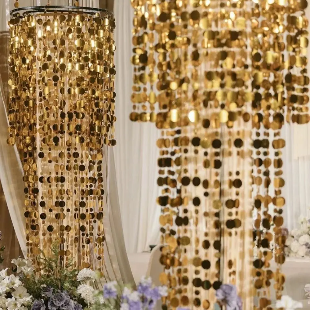10PCS 1 Meter Sequins Hanging Foil Curtains PVC Flash Curtains Round Sequin Rain Curtain Glitter Bead Gold Silver