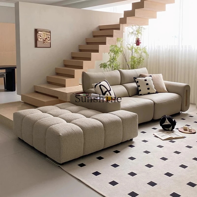 

Italian modern simple light luxury first layer cowhide cream style multi-functional straight row sofa