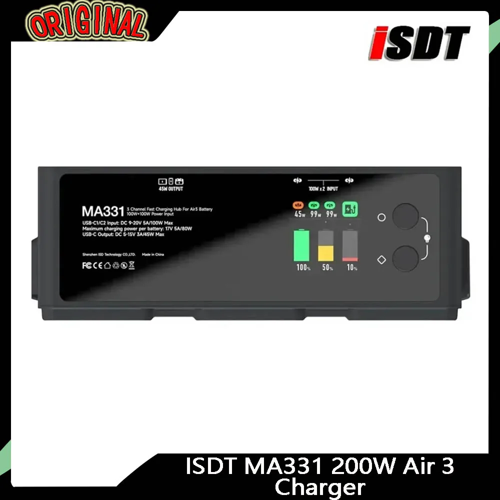 

ISDT MA331 Air 3 Smart Charging Hub — 3 канала 200 Вт, ЖК-дисплей с управлением через приложение, для аккумуляторов для дронов FPV