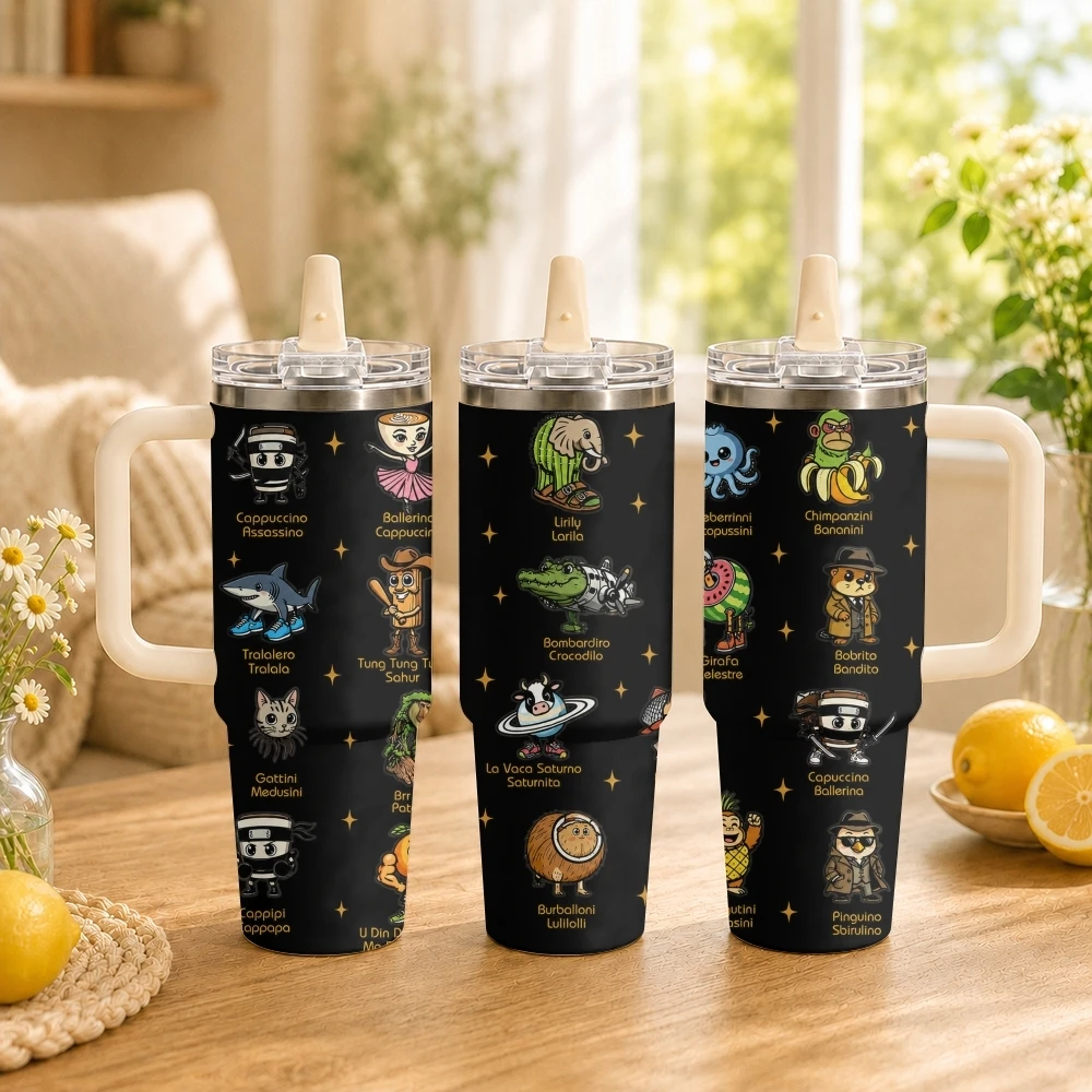 Funny Italian Meme Vibe Vacuum Flasks 40oz Thermal Tumbler with Handle Stainless Steel Vacuum Insulated Water Portable Mug Cup