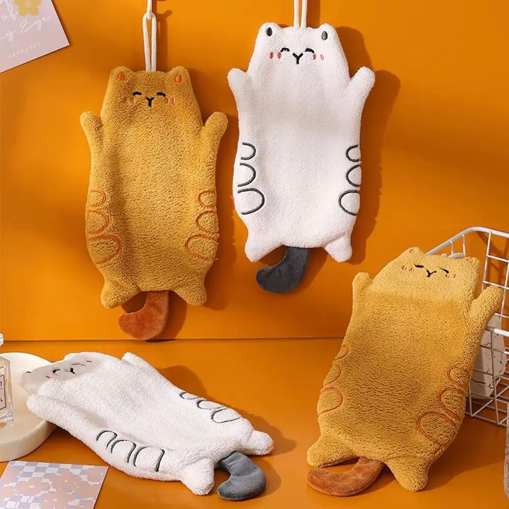 Durable Creative Cartoon Hand Towel Cat Shaped Kawaii Cleaning Hand Cloth Thickened Soft Kitchen Cute Wipe Cloth Bathroom Use