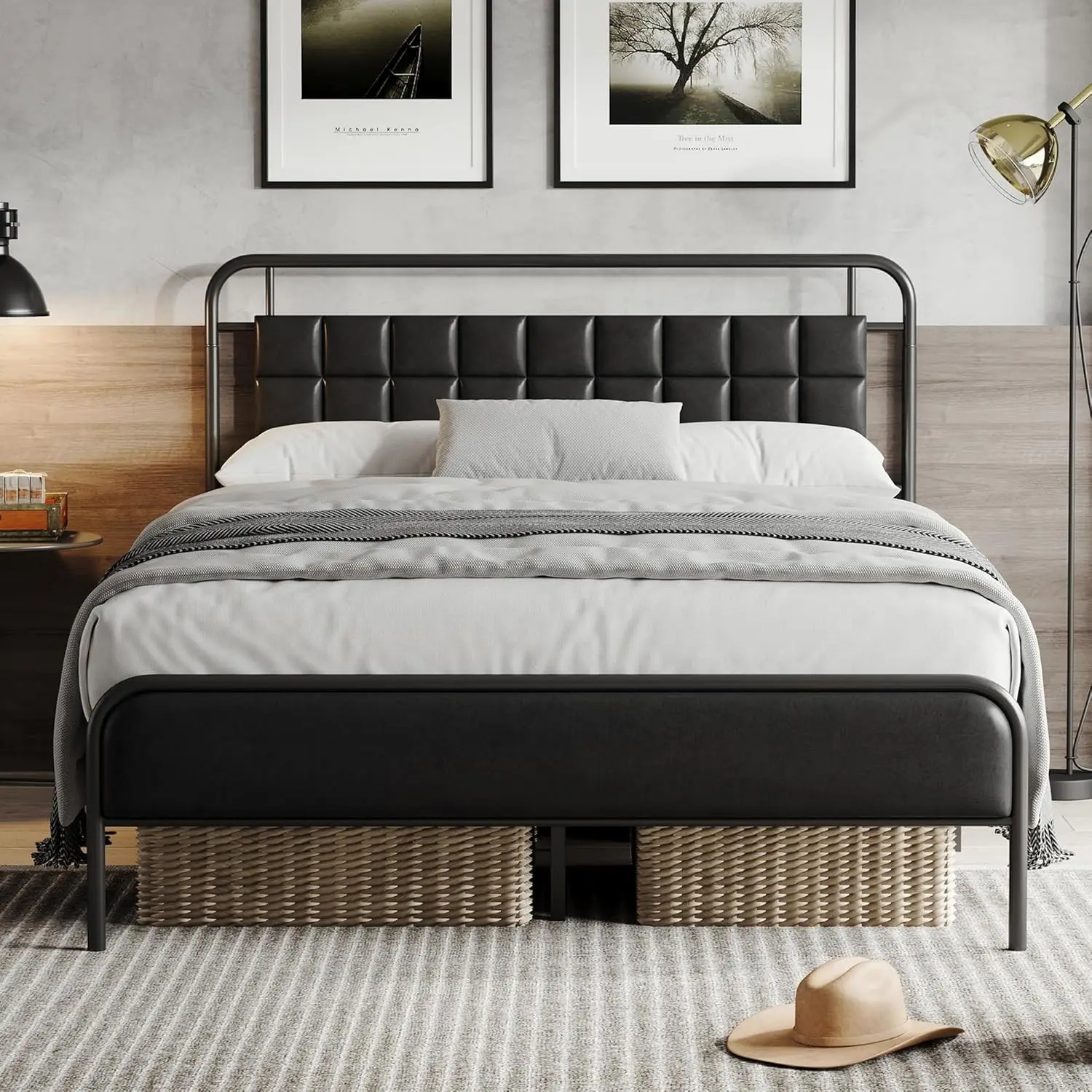 

Queen Size Platform Bed Frame with Upholstered Headboard 12 Quiet Slats Urban Style No Box Spring Needed, Customized