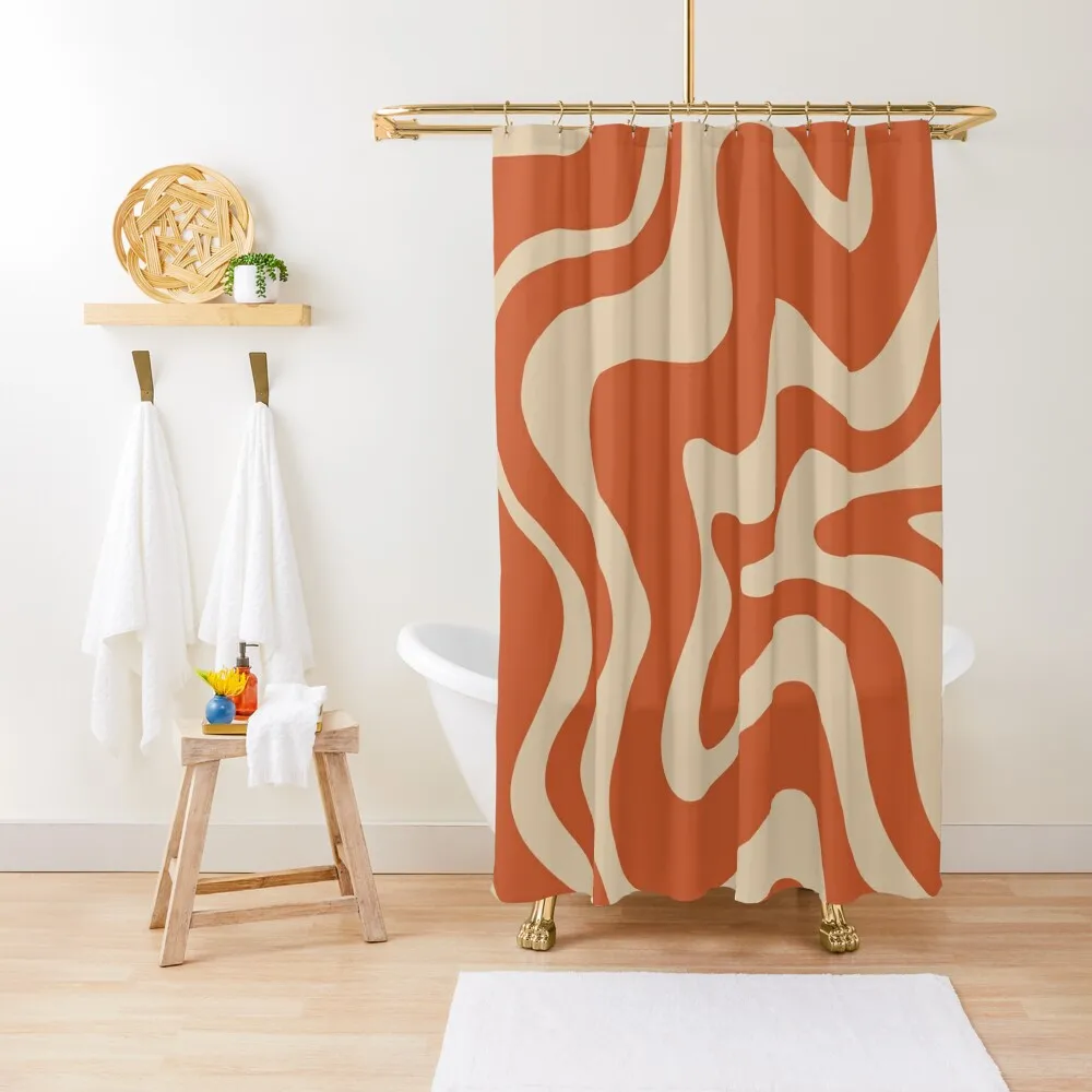 

Retro Liquid Swirl Abstract Pattern in Mid Mod Burnt Orange and Beige Shower Curtain Shower Curtains For Bathrooms