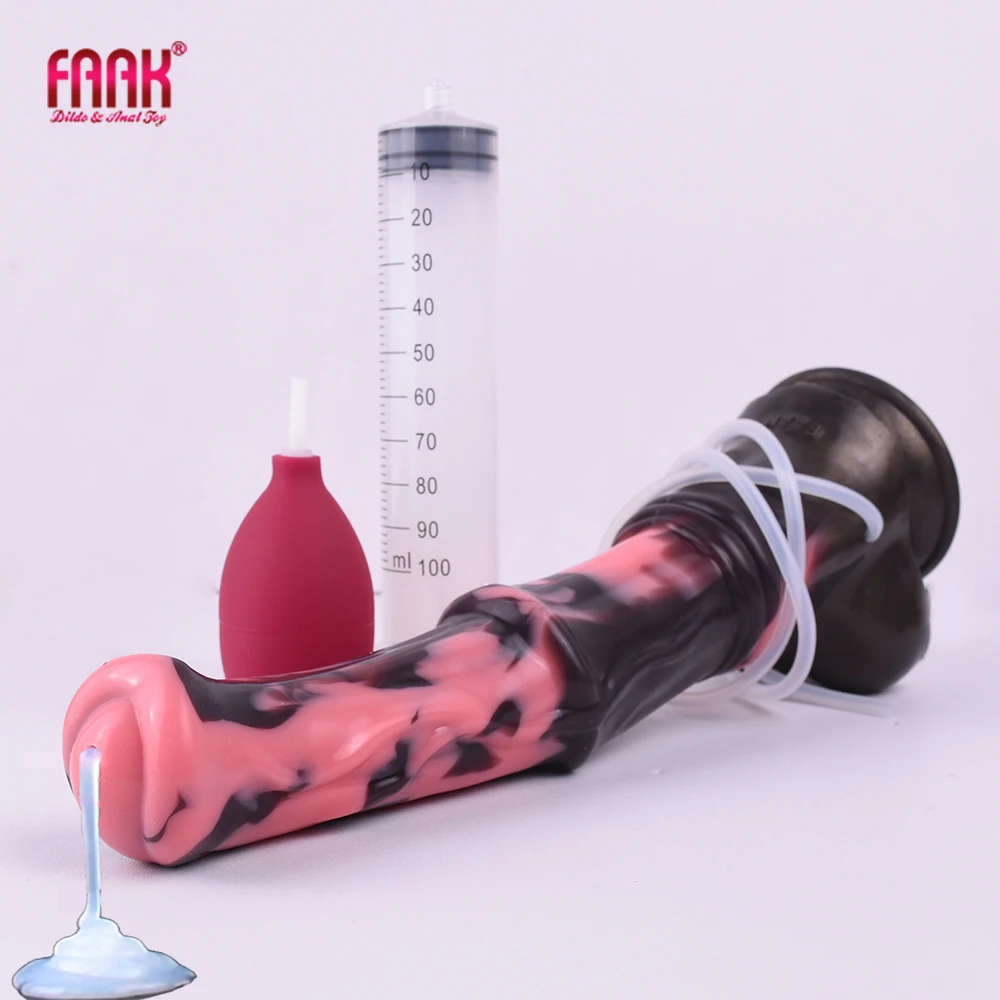 FAAK Silicone Squirting Penis Large Ejaculation Realistic Horse Dildo With Sucker Spray Liquid Colorful Sex Toys For Women Men