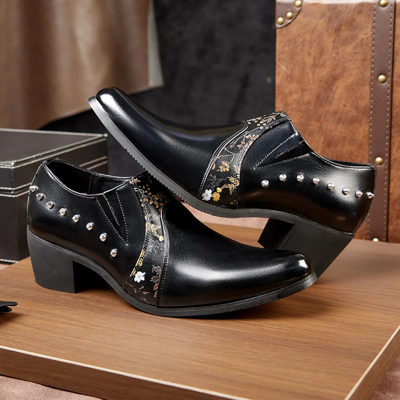 

Men's Wedding Shoes Breathable Leather Shoes Classic Vintage Men's Dress Shoe Fashion Slim Fit Pointed High Heel Pullover Shoes