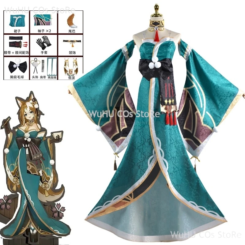 Genshin Impact Miss Hina disfraz de Cosplay para mujer, uniforme de Anime, peluca, vestido, conjunto completo, fiesta de Halloween, Gorou