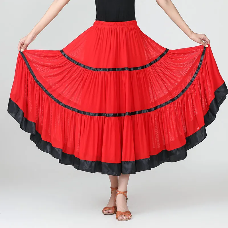 Saia de dança moderna feminina dança de salão saias de competição sexy preto grande swing saia feminina flamenco desempenho wear