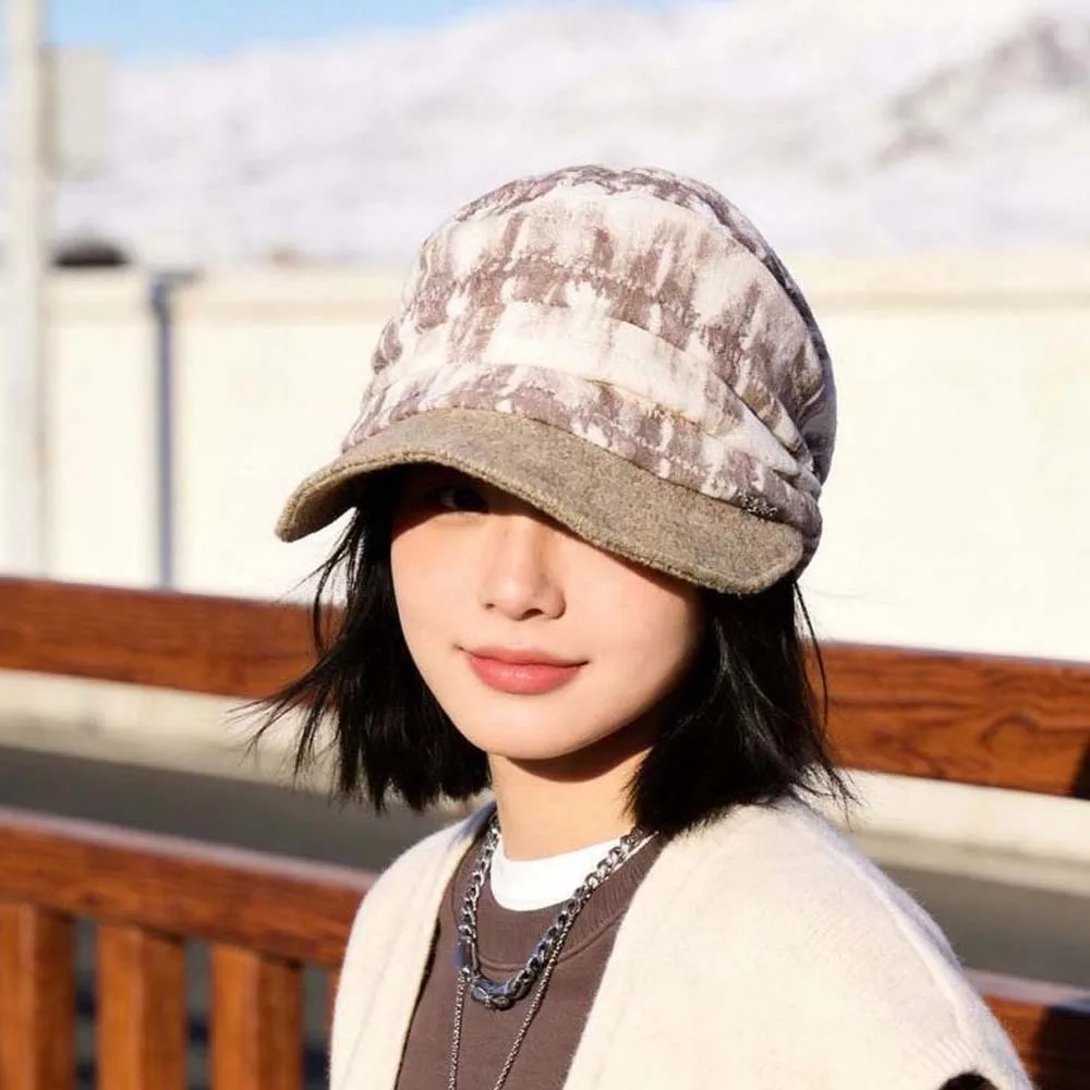 Winter Sunshade Cap Warm Plaid Newsboy Cap Soft Vintage Checked Slouchy Hat All Match Thick Visor Beret Cap Shopping
