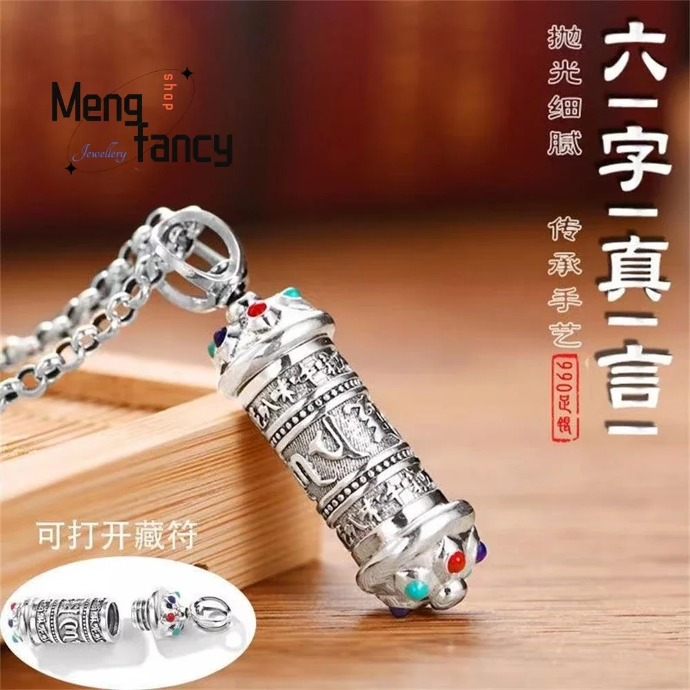 Six Character Truth Sterling Silver Lanyan Mantra Hollow Can Be Opened To Hold Things Necklace Ga Wu Box Pendant Fashion Jewelry