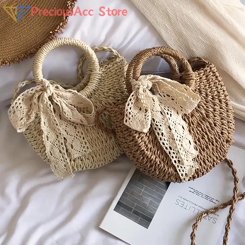 Handgemachte halbrunde Rattan gewebte Strohs ack Sommer Frauen Messenger Umhängetaschen Mädchen kleine Strand handtasche