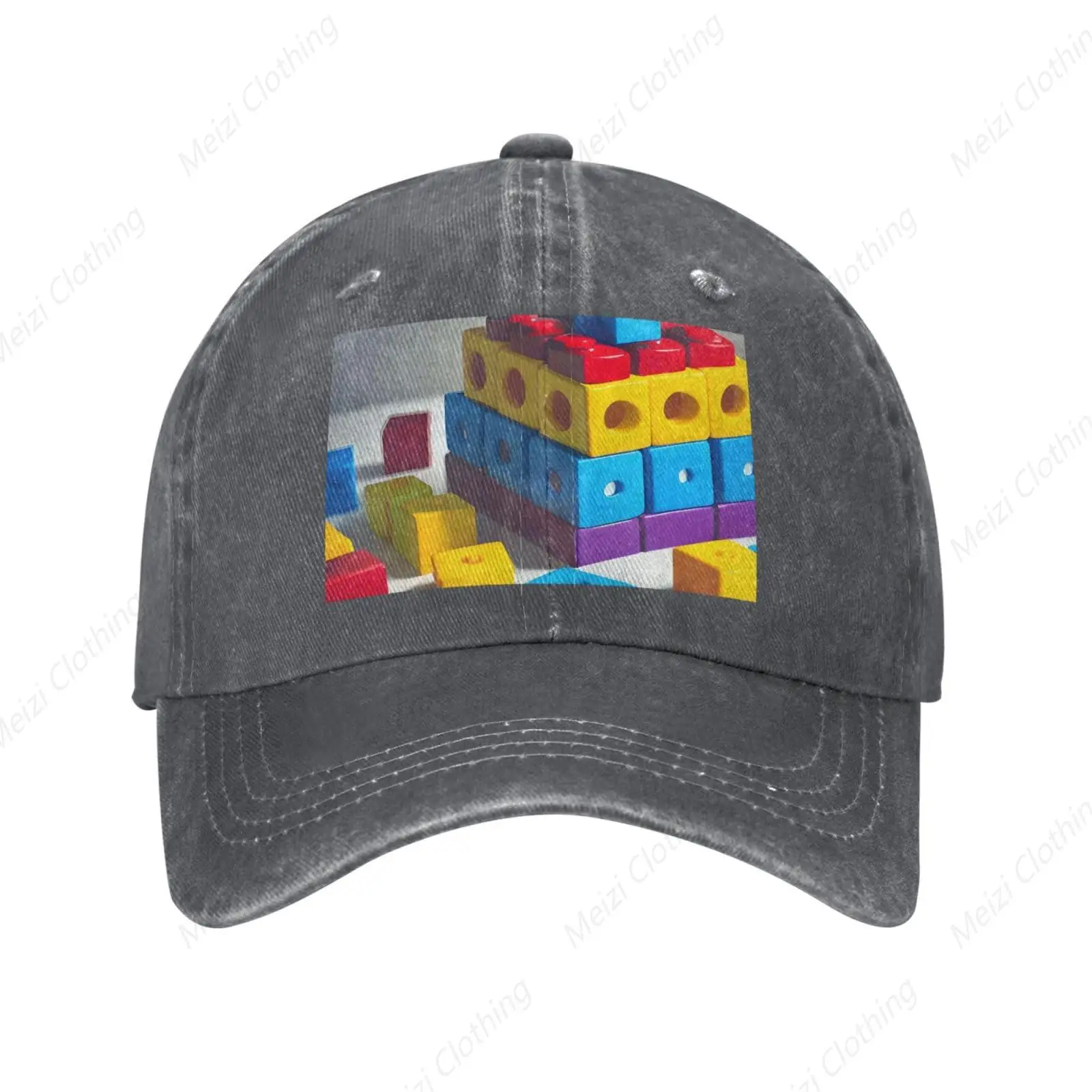 Colorful Building Blocks Neutral Baseball Cap Daily Outdoor Men's And Women's Washed Denim Hat Adjustable Dad Hat