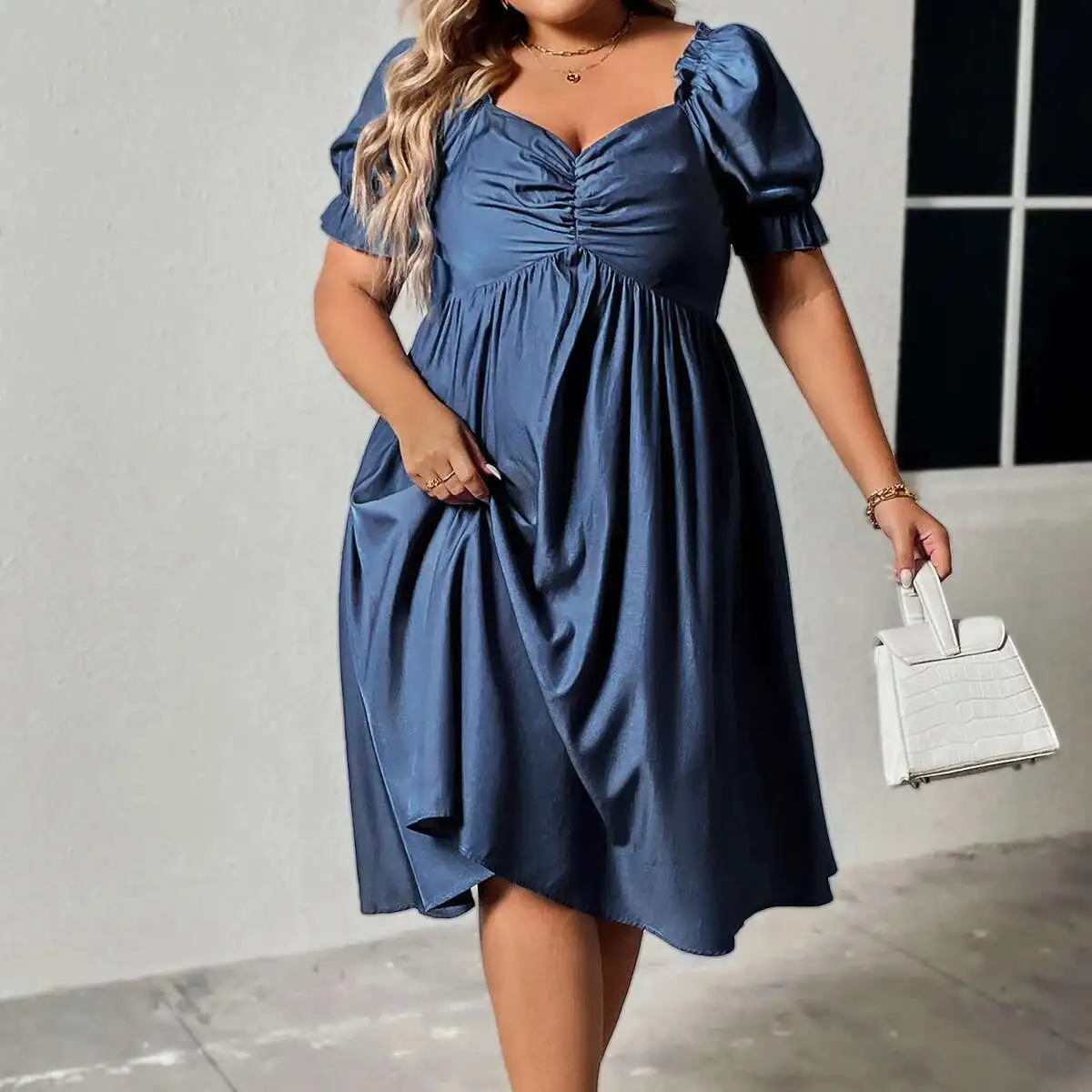 

Wind Oversized Women's Summer Temperament High-end Square Neck Waist Slimming Dress 2025 Party Summer Elegantes Casual Y2k Y2k