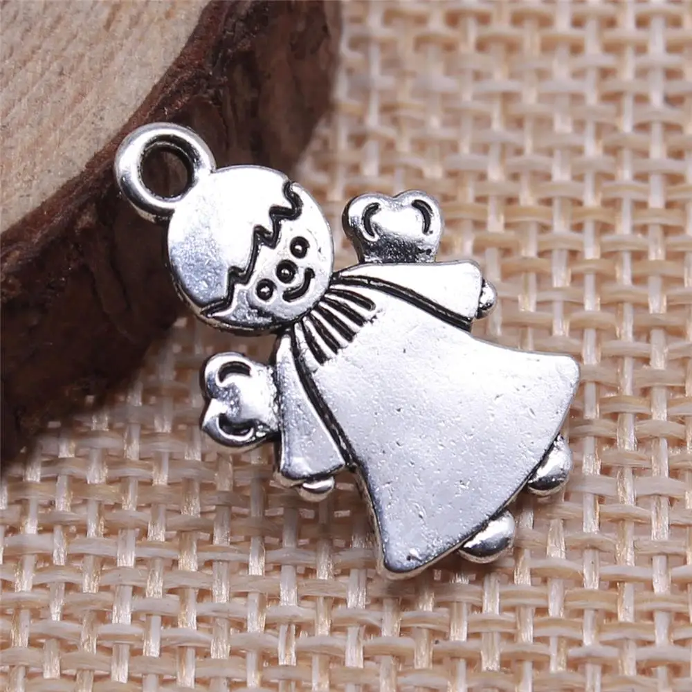 Wholesale 100pcs/bag 22x14mm Angel Pendant Charms Wholesale Antique Silver Color Zinc Alloy Jewelry Findings