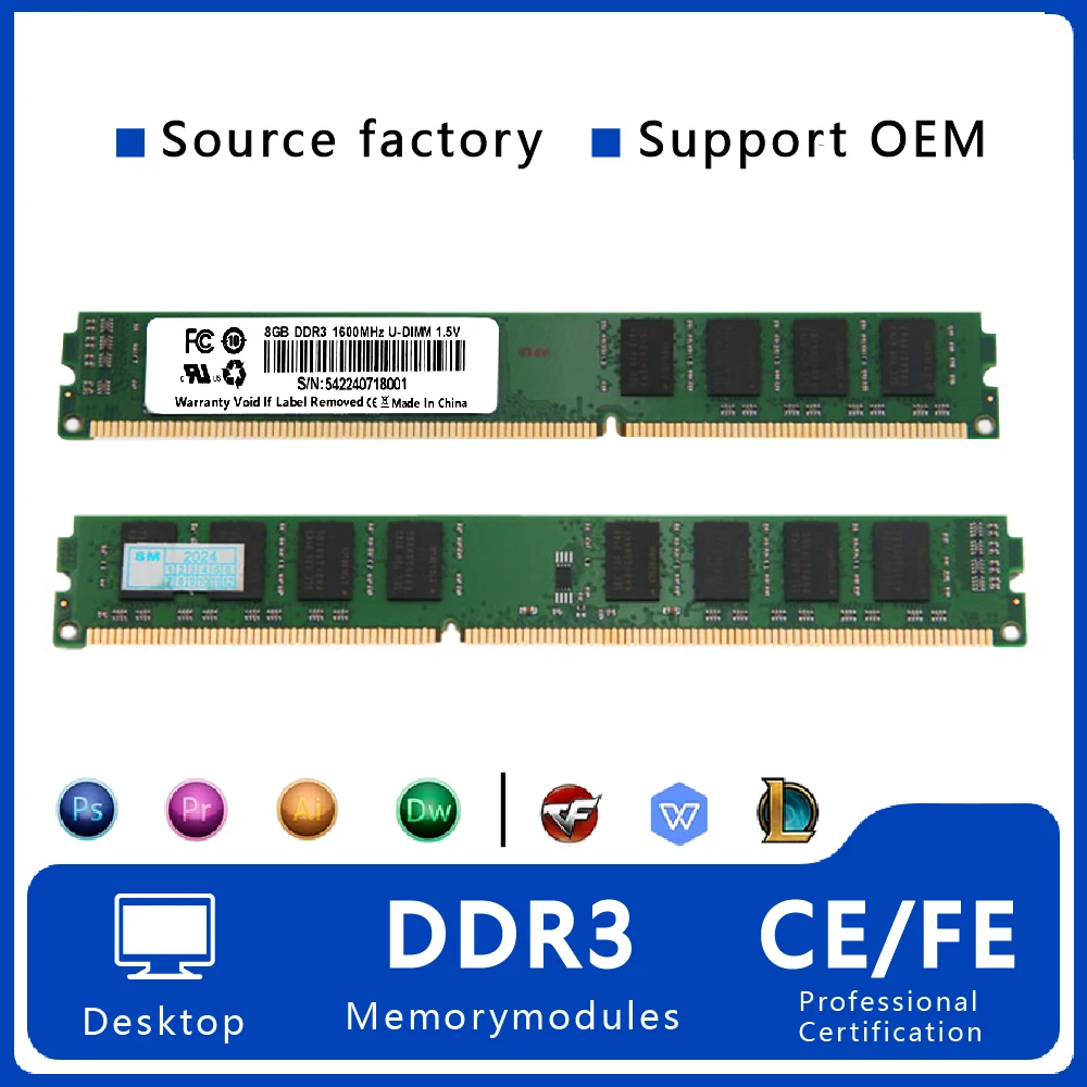 memoriam ddr3 Ymeiton 20PCS ddr3 memory 8gb 1333MHz 1600MHz 8GB  U-DIMM RAM 240Pin 1.5v PC Desktop Memory